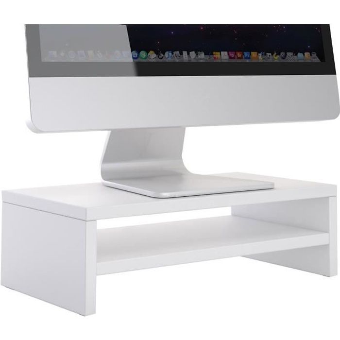 Support d'écran d'ordinateur DISPLAY, réhausseur pour moniteur avec étagère intermédiaire, longueur 42 cm, en mélaminé blanc mat