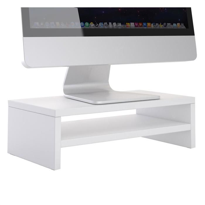 Support d'écran d'ordinateur DISPLAY, réhausseur pour moniteur avec étagère intermédiaire, longueur 42 cm, en mélaminé blanc mat