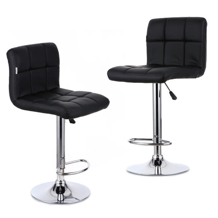 iKayaa 2PCS Tabourets de bar en cuir PU pivotante Noir Ergonomique Réglable avec assise rembourrée