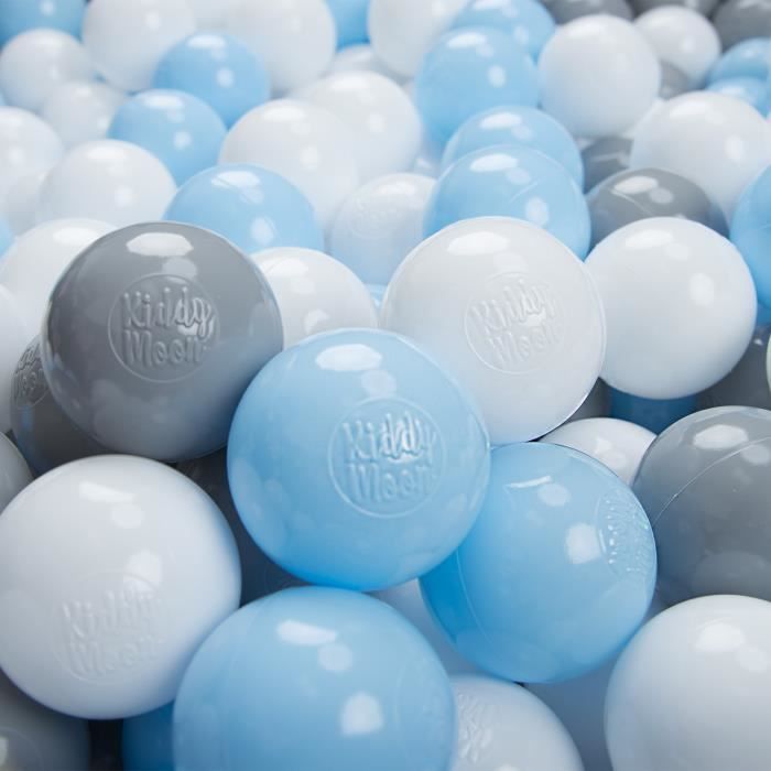 KiddyMoon 100-6Cm ∅ Balles Colorées Plastique Pour Piscine Enfant Bébé Fabriqué En EU, Gris-Blanc-Babyblue