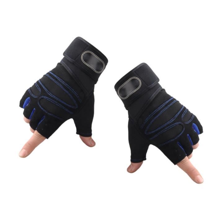 1 paire de gants de sport à demi-doigts pour hommes, d'équitation en plein air, de musculation (bleu foncé, GANTS - SOUS-GANTS