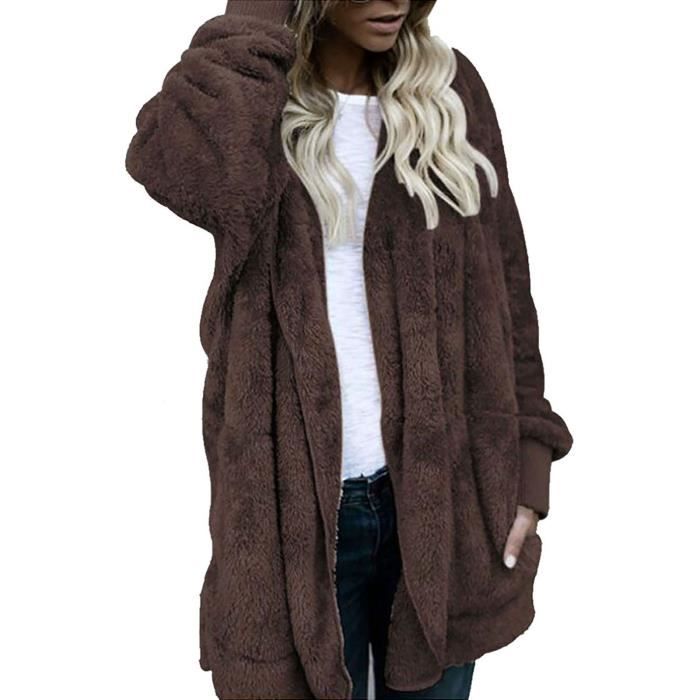 Cardigan Oversize À Capuche Et Poches Drapées Pour Femme brun