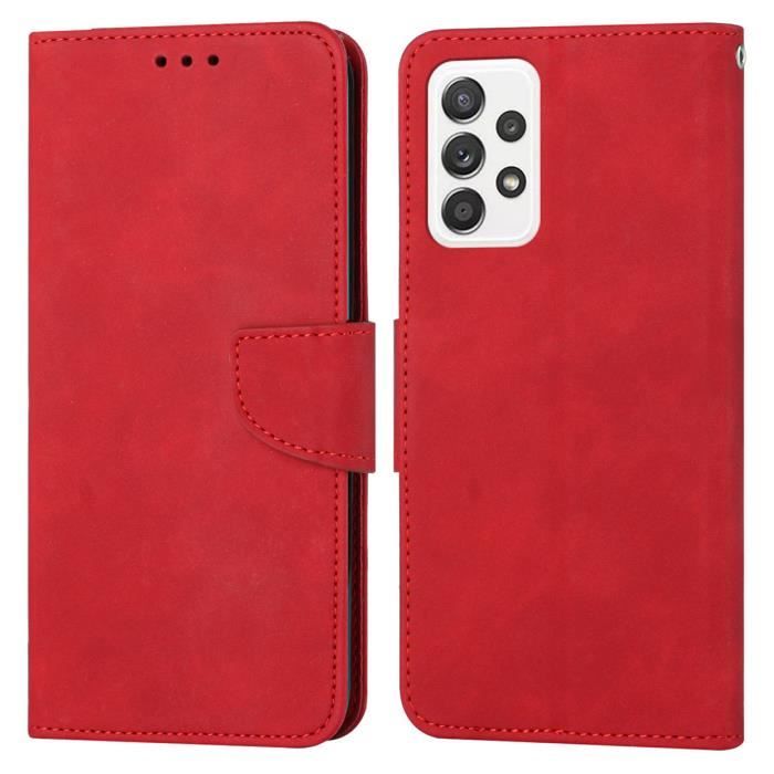 Housse Samsung Galaxy A52 5G Étui antichoc de couleur unie Style de mode simple avec fente pour carte - Rouge