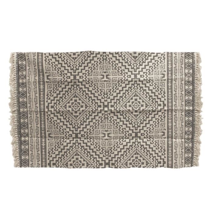 Tapis à franges losanges Ethnique - L. 140 x l. 200 cm - Beige