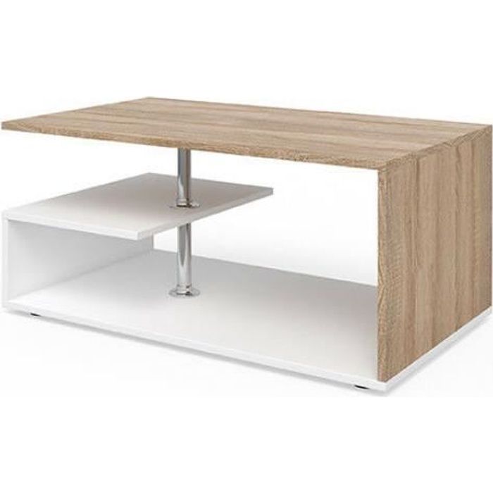 Table basse design OKA blanche bois naturel 100cm Tresice france