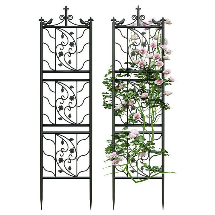Treillis Plante - UNHO - Lot de 2 - Fer Forgé - 195x50cm - Noir