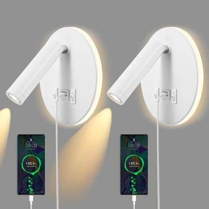 Weigudoc Lampe de Lecture LED, Applique Murale LED, Liseuse de Chevet Réglable, avec Port de Charge USB et Interrupteur, Applique de Chevet, Lumières Murale Couloir (Weiß