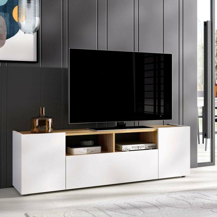 Meuble TV Dcotal - Dmora - Mélamine - Blanc Chêne Knots 141.7x34h43.8 cm Meuble TV Dcotal - Dmora - Mélamine - Blanc Chêne Knots 141.7x34h43.8 cm