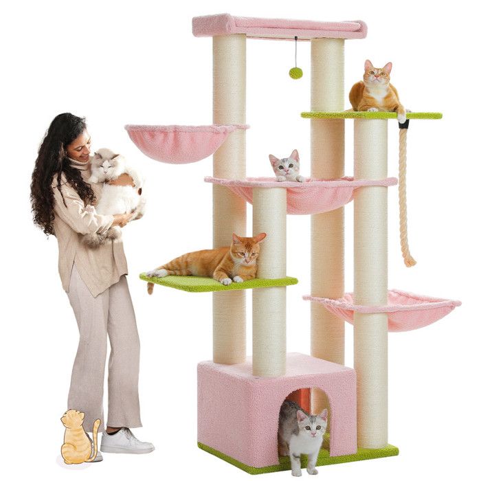 Meilleurs prix pour PAWZ Road Grand Arbre a Chat, Arbre à Chat avec Poteaux XXL 11 cm en Sisal, Hamacs Spacieux, Condo & Perchoir, 170 cm Rose