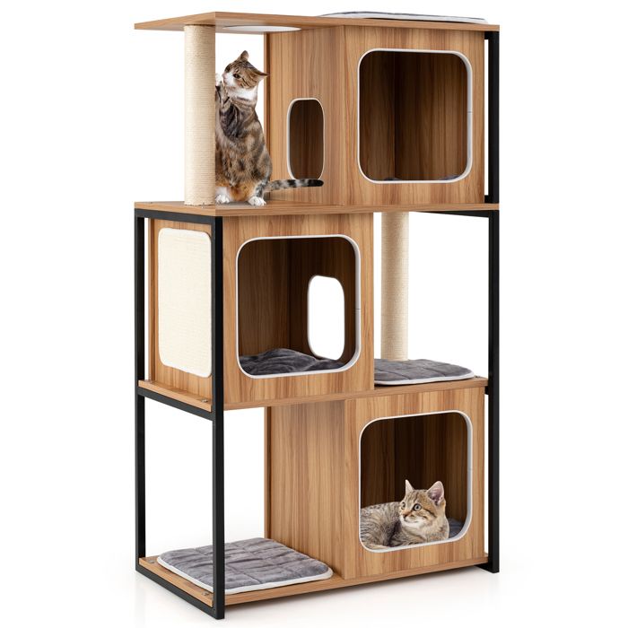 Meilleurs prix pour Arbre à Chat Multi-niveaux 133 cm COSTWAY, Cadre en Métal, Griffoirs, Perchoir, Plateformes, Coussins Amovibles, Condo pour Chats