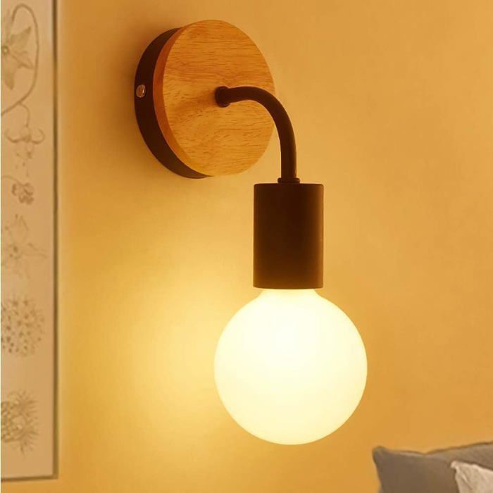 Luminaires Moderne E27 Edison Applique Spot Murale en Métal Contemporaine Loft Led Bois Appliques de Type Bougeoir （jaune chaud）