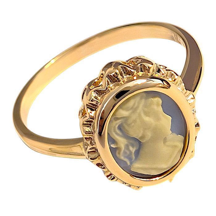 Pendentif / Broche en or avec camée bleu
