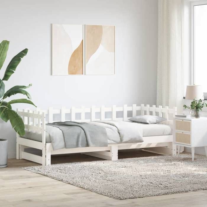 Lit Gigogne - VIDAXL - SALE 2025 - Bois de pin massif - 2 places - Blanc 90x190 cm