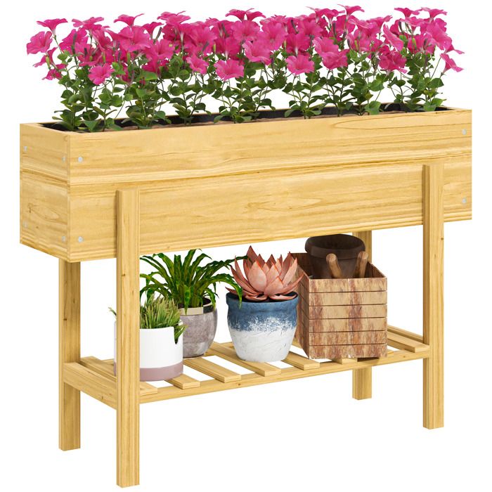 Jardinière sur pieds - Outsunny - avec 2 trous de drainage - pour fleurs herbes légumes - en bois - 100 x 30 x 705 cm bois naturel