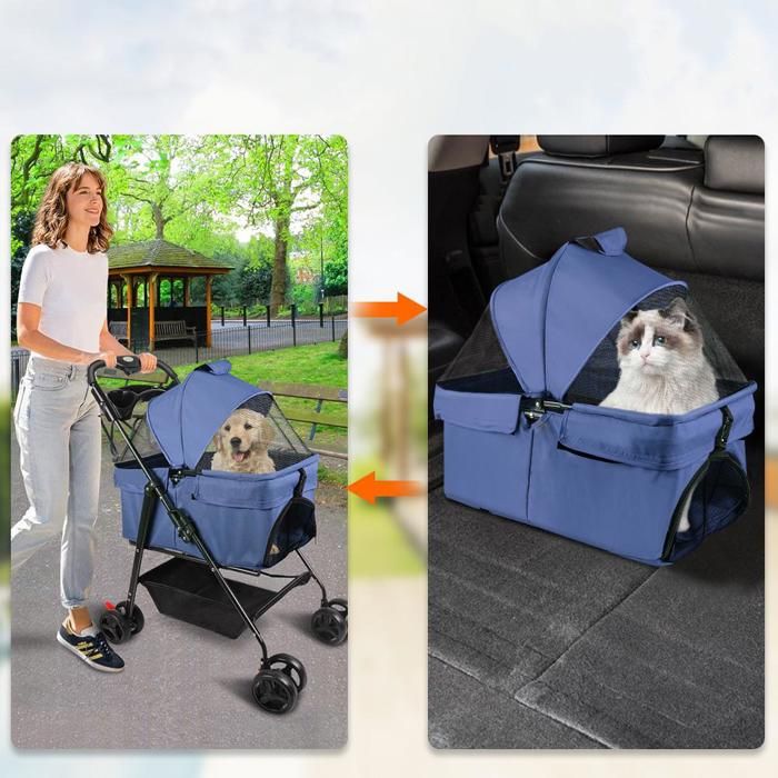 MIPAN Panier pliable pour animaux de compagnie Poussette pour animaux de compagnie avec ceinture de sécurité 50*65*99 cm bleu