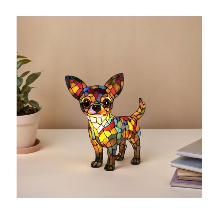 Lampe de Table de Chevet en Forme danimaux Lampe Chihuahua USB LED Veilleuse de Table en Résine Colorée Rétro Lampes Animaux