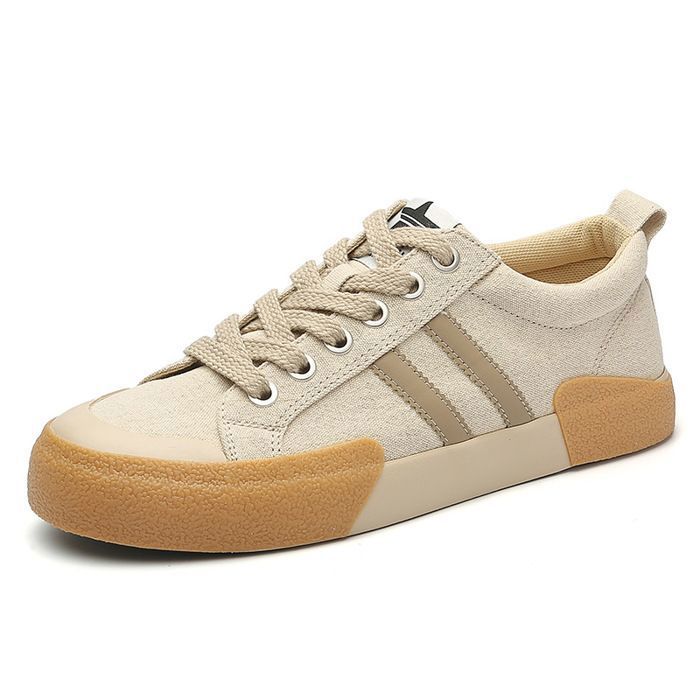 Basket Homme Plat Casual avec Lacet Bicolore Beige Beige