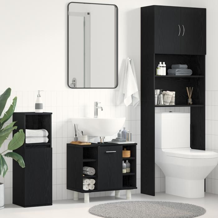 Meuble de salle de bain Noir Chêne 60x32x54 cm Bois d ingénierie