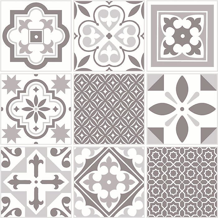 Stickers Carrelage Adhésifs Noir Et Blanc - 15 Dalles 30x30 Cm - Pour Crédence Cuisine, Salle De Bain - PVC Imperméable, Motif Hexagone/carré