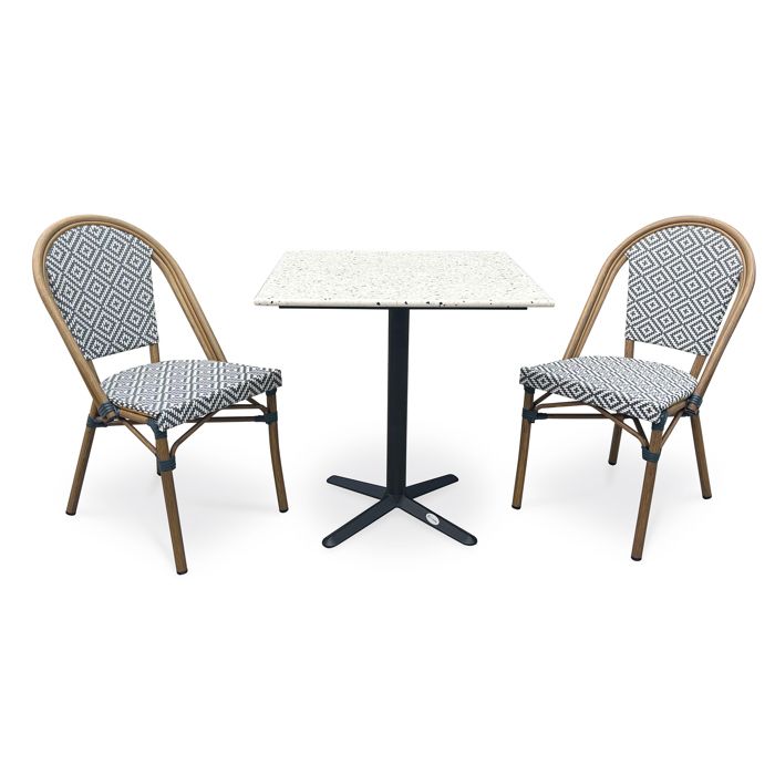 Ensemble repas de jardin 2 places en acier et plateau terrazzo  - Bleu marine - BISTRO