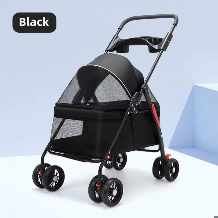 Meilleurs prix pour Poussette pour Chien 3 en 1 Animaux Chariot à 4 Roues，Pliable avec housse imperméable panier de rangement，Charge 15KG
