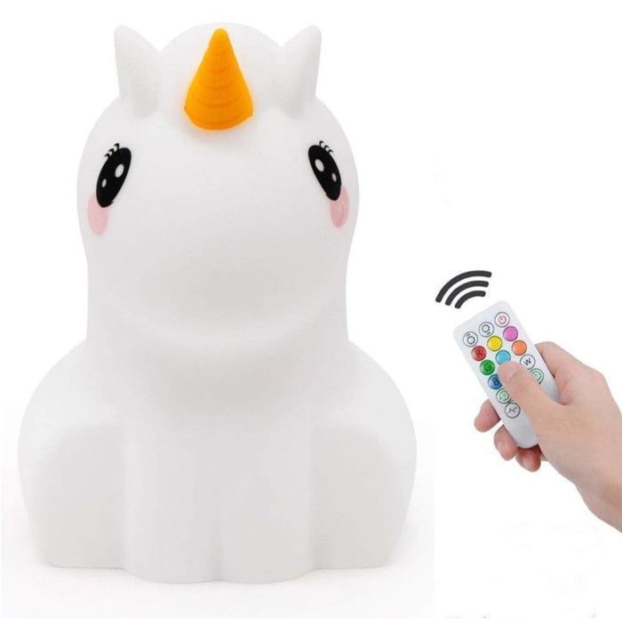 Veilleuse Licorne lampe LED en silicone portable lumière multicolore avec télécommande luminosité et couleur réglables Cadeau