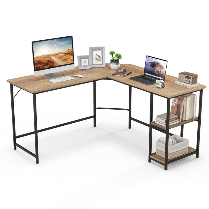 GIANTEX Bureau dOrdinateur en L - Bureau dAngle - Étagère Amovible - Cadre en métal - Style Industriel - 138x138x75 cm - Naturel GIANTEX Bureau dOrdinateur en L - Bureau dAngle - Étagère Amovible - Cadre en métal - Style Industriel - 138x138x75 cm - Naturel