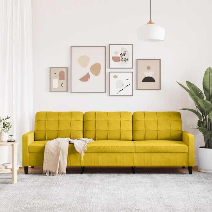 Canapé à 3 places JILI Sofa de salon pour adulte/enfant Jaune 210 cm Velours JJ1745