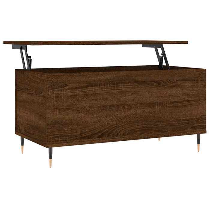 Table basse en bois dingénierie - GKO - Chêne marron - 90x44 5x45 cm - Dessus relevable - Espace de rangement