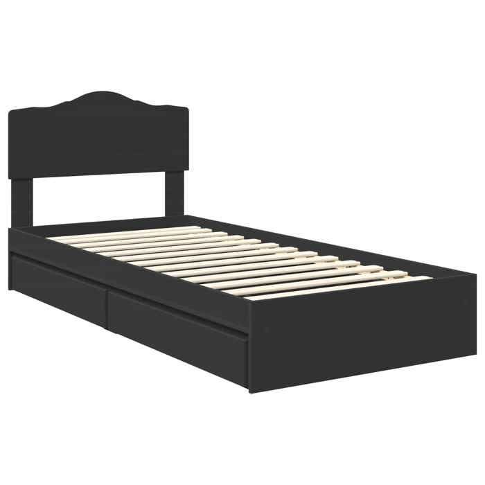 Lit de rangement en bois dingénierie - UU - Noir - 100x200 cm - Tiroirs de rangement - Design moderne