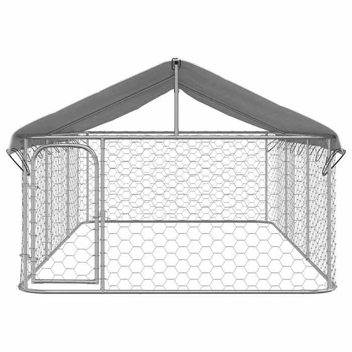 Chenil extérieur avec toit - WIENS - 400x200x150 cm - Argenté - Acier galvanisé - Toit en polyéthylène