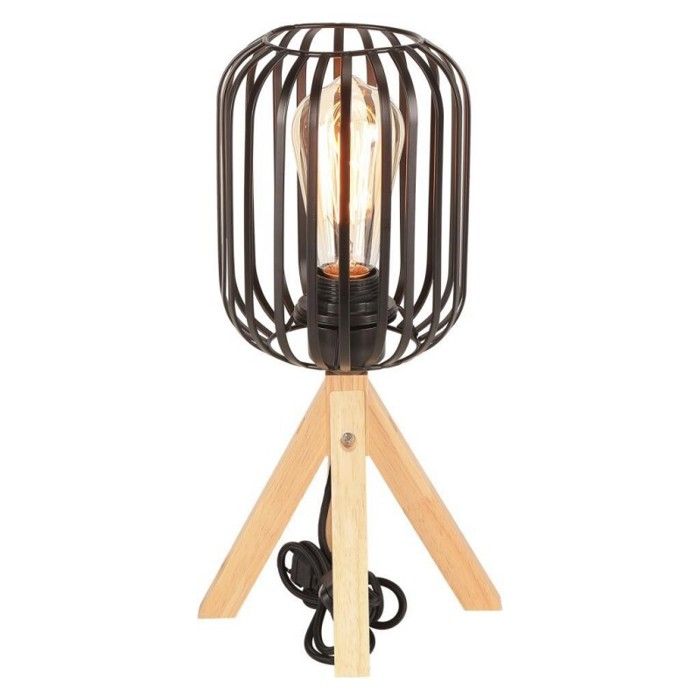 Lampe de table - Rétro - Bois et métal - Culot E27 (sans ampoule) - Style vintage noir