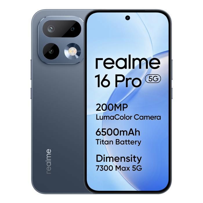 realme 16 Pro 5G Smartphone 8+512GB Fotocamera AI da 200 MP Batteria da 7000 mAh Grigio Ciottolo