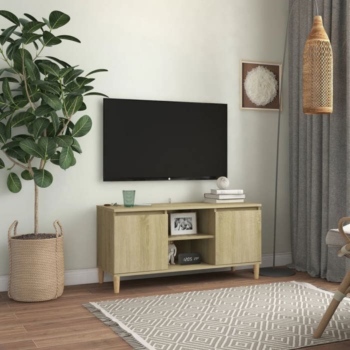Promo avril*Meuble TV - MONNA - Support TV jusqu’à 50 - Banc TV - avec pieds en bois massif Chêne sonoma 1035x35x50cm_524248