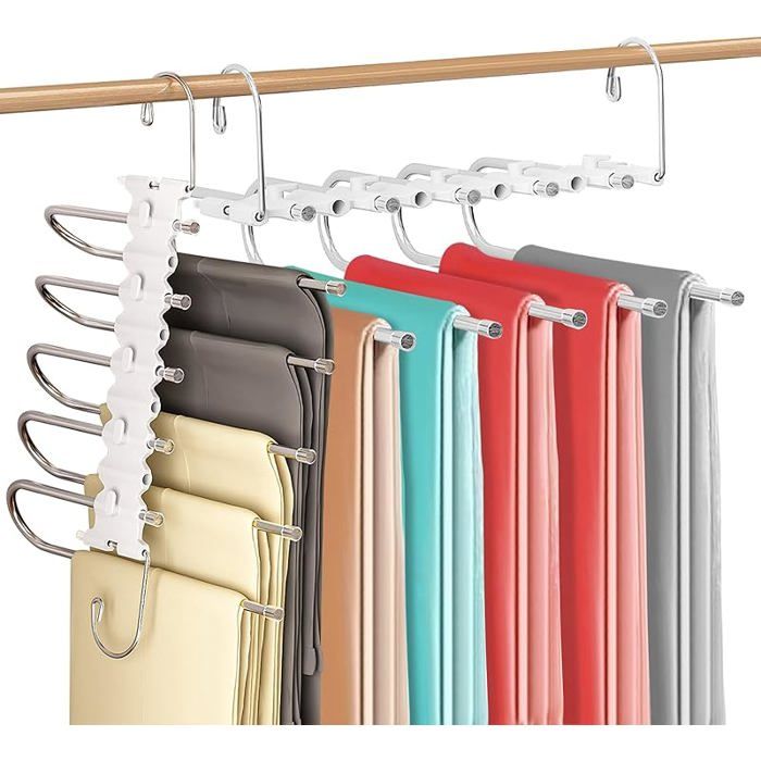 5 en 1 Cintre Pantalon Gain de Place 2 PCS Ceintre pour Pantalons Multifonctionnel Porte-Pantalons Pliable Antidérap PORTE-PANTALON
