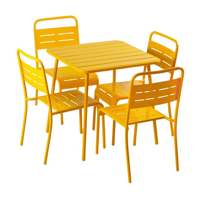 BERGAME - Ensemble table de jardin carrée 70cm et 4 chaises jaune