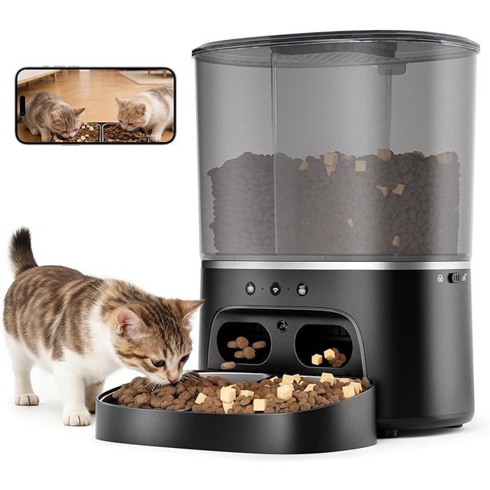 Distributeur Croquettes Chat Automatique avec Caméra 1080P 8L Gamelle Chat Automatique avec Bol en A DISTRIBUTEUR SACS DE DEJECTION