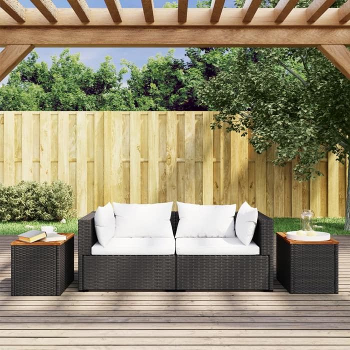 1pc Noir Meuble de balcon 2/4 PERSONNES - Tables dappoint SWEETY jardin 2pcs noir 55x34x37cm rotin bois massif CL16210176433