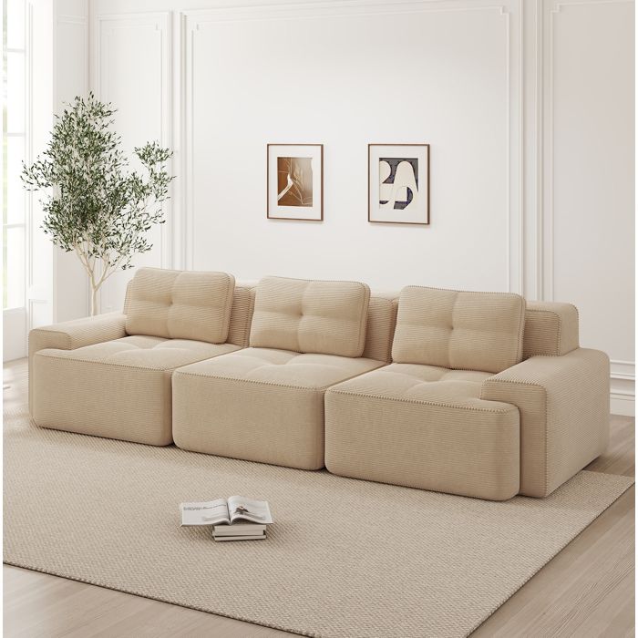 Canapé modulaire en velours côtelé beige assise profonde sans montage