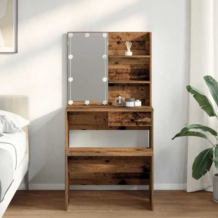 (8133)Moderne Ensemble de coiffeuse avec LED vieux bois bois dingénierie poid:36.3 kg