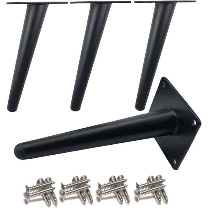 Pieds de meuble coniques noirs 10 cm silencieux base antidérapante pour canapés tables et autres meubles lot de 4
