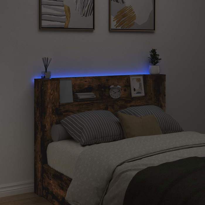 Tête de lit - élégante et fonctionnelle - pour chambre - chêne fumé - 140 x 165 x 1035 cm - Bois dingénierie@169754