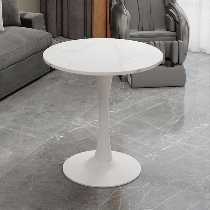 Modenuit Table basse ronde 70 cm effet marbre blanc piètement central pour salon