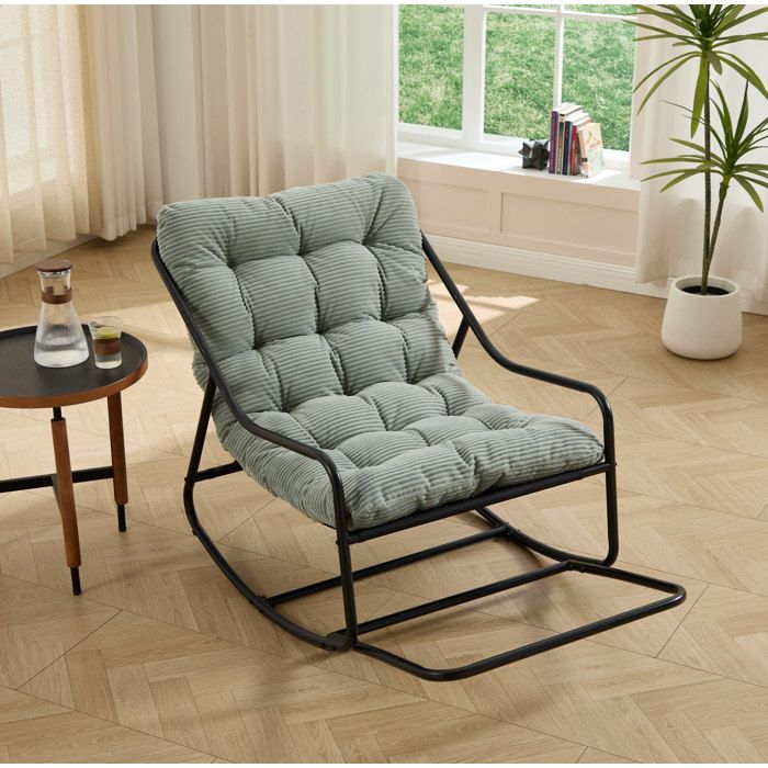 WOVREO Fauteuil a bascule dexterieur 116 x 75 x 82 cm coussin epais acier thermolaque vert clair