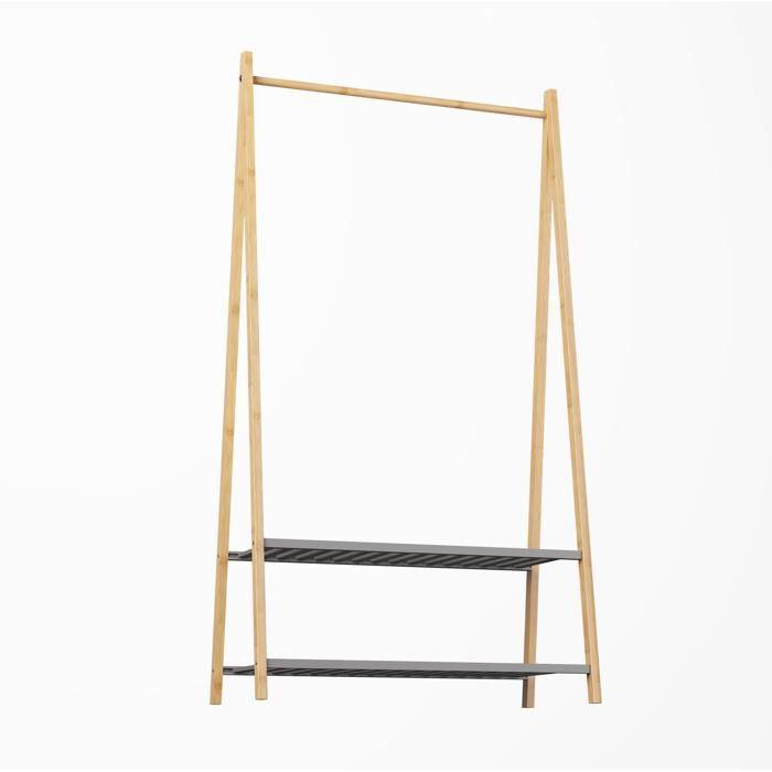 ROVRYN vestiaire sur pied en bambou 80 x 40 x 150 cm avec tringle et 2 étagères naturel