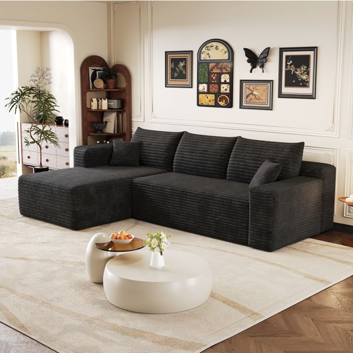 Canapé dangle modulaire méridienne réversible assise profonde velours côtelé noir 241 × 151 × 58 cm - UVRION