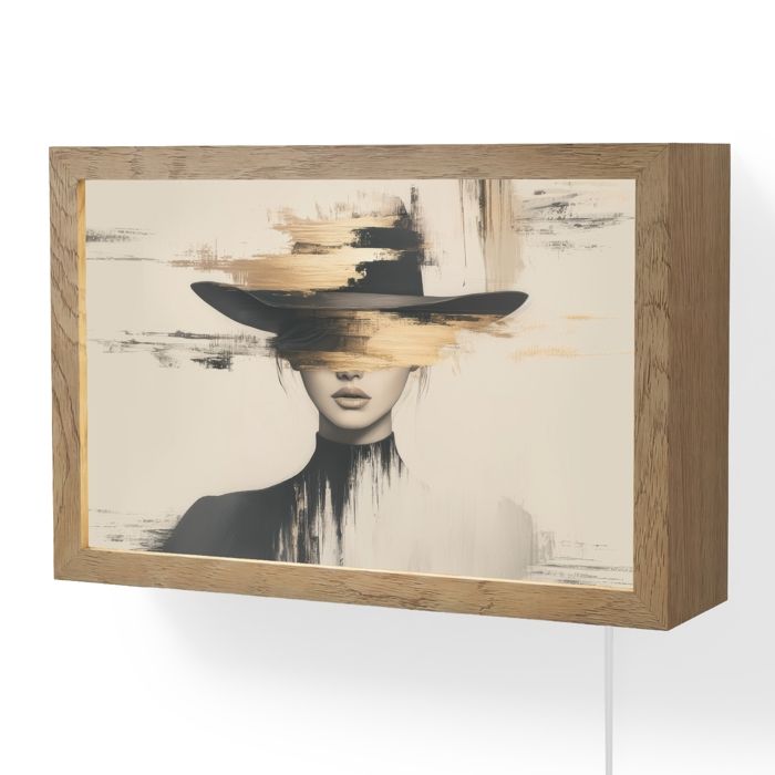 Applique Murale LED - Lampe de Chevet Murale Design - Motif Femme - Chapeau - Peinture 30x20 cm Couleur Crème - OnlyWow
