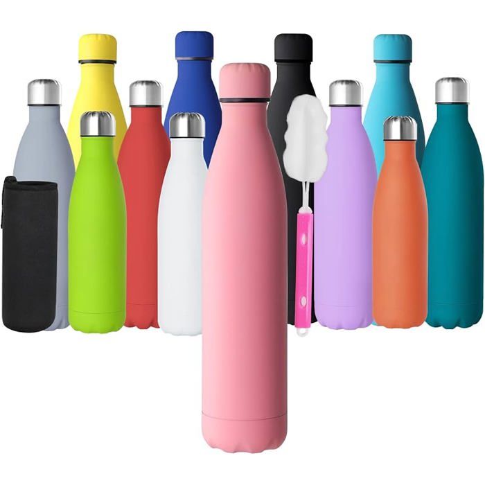 Gourde Isotherme 1LGourde Inox Isotherme à Double Paroi Isolée sous Vide 12 Heures Chaudes et 24 Heures Rose 1000 ml