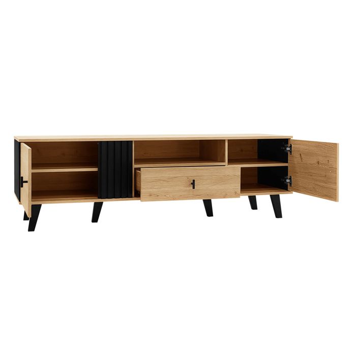 Ensemble salon 3 pièces en bois et noir : table basse meuble TV 170 cm et sideboard avec LED