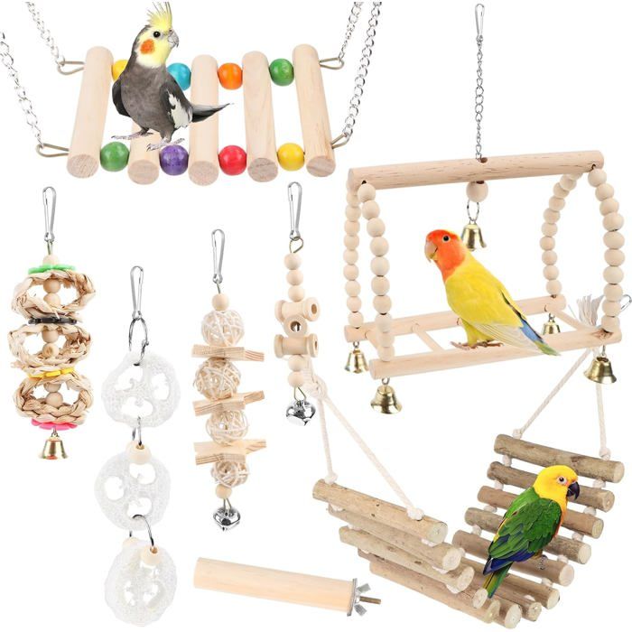Jouets Pour Oiseaux - Lot De 8 - Bois Naturel - Balançoire Et Clochette - Perruche Et Perroquet - Di UMD DESSIN ANIME - UMD ANIMATI